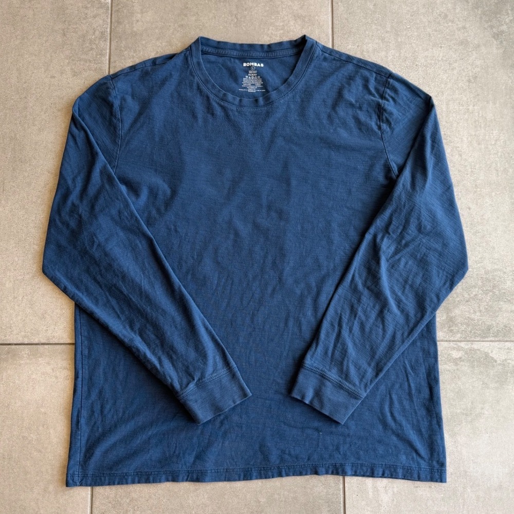 Bombas Mens Long Sleeve Crewneck T-Shirt Navy Blue 100% Cotton Size Large